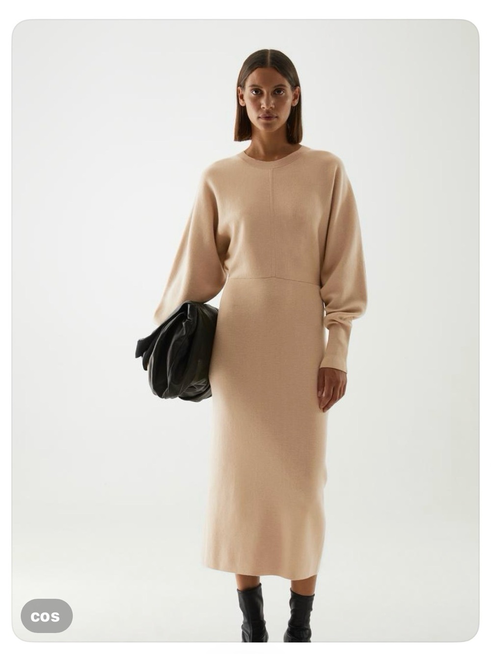 COS Beige Long-Sleeve Knit Midi Dress